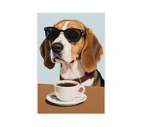 IYTAFGYT Funny Beagle Sunglasses Coffee Dog Canvas Poster Bedroom Decor Landscape Decor Gift 08x12inch(20x30cm)