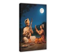 IYTAFGYT Hindu Wisdom Playing The Vina Moonlight Canvas Poster Bedroom Decor Landscape Decor Gift 12x18inch(30x45cm)