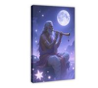 IYTAFGYT Hindu Wisdom Playing The Vina Moonlight Canvas Poster Bedroom Decor Landscape Decor Gift 24x36inch(60x90cm)