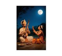 IYTAFGYT Hindu Wisdom Playing The Vina Moonlight Canvas Poster Wall Art Print Picture Paintings 12x18inch(30x45cm)