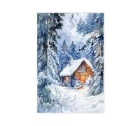 IYTAFGYT Lapland Winter Cabin Watercolor Canvas Poster Bedroom Decor Landscape Decor Gift 20x30inch(50x75cm)
