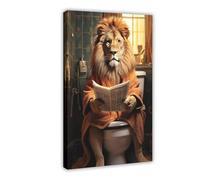 IYTAFGYT Lion on Toilet, AI Generated Canvas Poster Wall Art Print Picture Paintings 24x36inch(60x90cm)