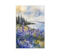 IYTAFGYT Lupin Wildflower Meadow Watercolor Canvas Poster Bedroom Decor Landscape Decor Gift 24x36inch(60x90cm)