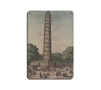IYTAFGYT Vintage India Woodblock Print Qutub Minar Delhi India Poster Tin Sign Vintage Metal Pub Club Cafe Bar Home Wall Art Decoration Poster Retro 8x12inch(20x30cm)