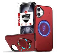 IYTRRYH for iPhone 16 Plus Case with 360°Rotatable Invisible Magnetic Kickstand Ring[Compatible with MagSafe] [2*Screen Protectors] for iPhone 16 Plus Phone Case 4X Military-Grade Shockproof Slim Red