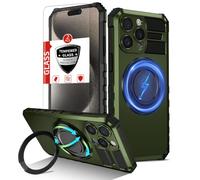 IYTRRYH Magnetic Kickstand Case for iPhone 15 Pro Compatible with MagSafe | 15 Pro Phone Case Wireless charging compatible,with 2 Screen Protectors,Built-in Ring,Shockproof Heavy Duty Protection,Green