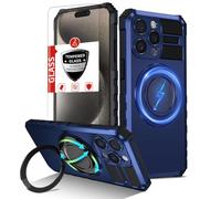 IYTRRYH Magnetic Kickstand Case for iPhone 15 Pro Compatible with MagSafe | 15 Pro Phone Case Wireless charging compatible,with 2 Screen Protectors,Built-in Ring,Shockproof Heavy Duty Protection,Blue