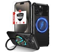IYTRRYH Magnetic Kickstand Case for iPhone 15 Pro Compatible with MagSafe | 15 Pro Phone Case Wireless charging compatible,with 2 Screen Protectors,Built-in Ring,Shockproof Heavy Duty Protection,Black