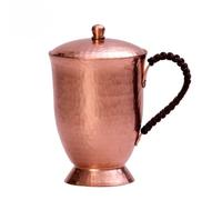 IYUEKE Hand Hammered Copper Moscow Mule Mug with Lid & Handle, Vintage Footed Base Copper Cup for Hot & Cold Drinks, Tea Water Coffee Beer
