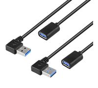 iYueMps 2Pack USB3.0 Extension Cable 30cm USB 3.0 Male to Female 90 Degree Right and Left Angle Conversion Cable 5Gbps Data Transfer Rate(Right + Left)