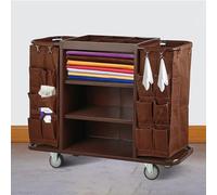 IYUESQ Commercial Cleaning Cart, Hotel Linen Service Cart, 3-Tier Rolling Janitorial Trolley, Ergonomic Handle, for Housekeeping, Custodial, and Maintenance Use