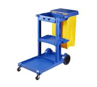 IYUESQ Commercial Cleaning Trolley Wheels, 3-Shelf Janitorial Cart with Vinyl Bag & Cover, Housekeeping Supply Organizer for Hotels/Apartments/Laundry,Blue