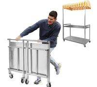 IYUESQ Foldable Food Cart with Wheels for Business, Galvanizing 2-Layer Vending Stall Stand with Awning, Concession Stand Kiosk for Market/Outdoor Events(Yellow,Width/100cm(39.4"))