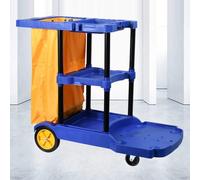 IYUESQ Hotel Cleaning Cart, Janitorial Utility Cart, Heavy-Duty Rolling Design, Housekeeping Service Cart with Wheels, 3-Tier Commercial Cleaning Trolley, for Hotels, Offices, Schools,Blu