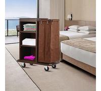 IYUESQ Hotel Cleaning Tools Cart, 3-Tier Service Cart with Wheels & Removable Laundry Bag, Commercial Janitorial Trolley for Hotel/Stadium Cleaning