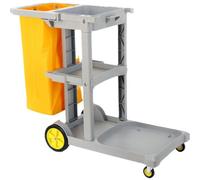 IYUESQ Housekeeping Cart with Wheels, Hotel Service Trolley, Heavy-Duty Metal Frame, 3-Shelf Janitorial Cleaning Cart, Multi-Tier Organizer for Hotels, Schools, Offices,Grey