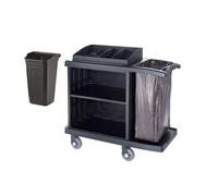 IYUESQ Housekeeping Room Service Cart Cleaning Work Cart Room Service Cart Mute Guest Room Linen Cart Cleaning Cart Triple Decker with Door Clean Trolley(A)