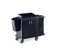 IYUESQ Housekeeping Room Service Cart Cleaning Work Cart Room Service Cart Mute Guest Room Linen Cart Cleaning Cart Triple Decker with Door Clean Trolley(B)
