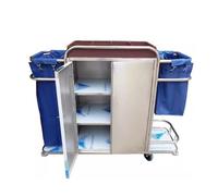 IYUESQ Housekeeping Room Service Cart Hotel Work Cloth Cart Stainless Steel Bilateral Room Mouth Janitorial Cleaning Cart with Door with 6 Inch Silent Wheel Clean Trolley