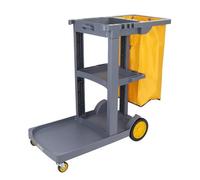 IYUESQ Janitorial Utility Trolley, Hotel Cleaning Caddy, Vinyl Storage Bag, 3-Shelf Housekeeping Cart with Wheels and Bag, for Hotels, Dorms, Office Cleaning,Grey