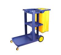 IYUESQ Janitorial Utility Trolley, Hotel Cleaning Caddy, Vinyl Storage Bag, 3-Shelf Housekeeping Cart with Wheels and Bag, for Hotels, Dorms, Office Cleaning,Blue
