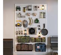 IYUESQ Metal Peg Board Organizer Pegboard Kit with 10 pcs Hooks Office Peg Board Display Desk Pegboard Garage Pegboard Tool Organizer(White,150x50cm/59x20in)