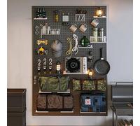IYUESQ Metal Peg Board Organizer Pegboard Kit with 10 pcs Hooks Office Peg Board Display Desk Pegboard Garage Pegboard Tool Organizer(Black,120x60cm/47x24in)