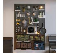 IYUESQ Metal Peg Board Organizer Pegboard Kit with 10 pcs Hooks Office Peg Board Display Desk Pegboard Garage Pegboard Tool Organizer(Black,150x50cm/59x20in)