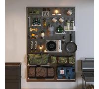 IYUESQ Metal Peg Board Organizer Pegboard Kit with 10 pcs Hooks Office Peg Board Display Desk Pegboard Garage Pegboard Tool Organizer(Black,100x40cm/39x16in)