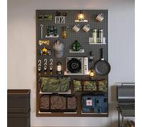 IYUESQ Metal Peg Board Organizer Pegboard Kit with 10 pcs Hooks Office Peg Board Display Desk Pegboard Garage Pegboard Tool Organizer(Black,100x50cm/39x20in)