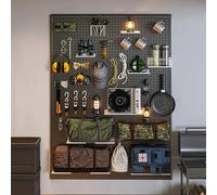 IYUESQ Metal Peg Board Organizer Pegboard Kit with 10 pcs Hooks Office Peg Board Display Desk Pegboard Garage Pegboard Tool Organizer(Black,100x80cm/39x31in)