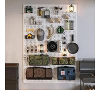 IYUESQ Metal Peg Board Organizer Pegboard Kit with 10 pcs Hooks Office Peg Board Display Desk Pegboard Garage Pegboard Tool Organizer(White,120x60cm/47x24in)