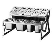 IYUESQ Pizza Topping Station，Spice Tins， 2 Row Retractable Compartments Organizer Holder Countertop Multiple Storage Seasoning Box Silver(B(21.6X14.6X10.4IN))