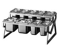 IYUESQ Pizza Topping Station，Spice Tins， 2 Row Retractable Compartments Organizer Holder Countertop Multiple Storage Seasoning Box Silver(B(21.6X14.6X8.3IN))