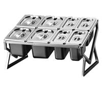 IYUESQ Pizza Topping Station，Spice Tins， 2 Row Retractable Compartments Organizer Holder Countertop Multiple Storage Seasoning Box Silver(C(21.6X14.6X9.6IN))