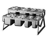 IYUESQ Pizza Topping Station，Spice Tins， 2 Row Retractable Compartments Organizer Holder Countertop Multiple Storage Seasoning Box Silver(C(21.6X14.6X8.3IN))