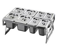 IYUESQ Pizza Topping Station，Spice Tins， 2 Row Retractable Compartments Organizer Holder Countertop Multiple Storage Seasoning Box Silver(C(21.6X14.6X6.5IN))
