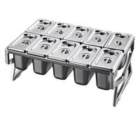 IYUESQ Pizza Topping Station，Spice Tins， 2 Row Retractable Compartments Organizer Holder Countertop Multiple Storage Seasoning Box Silver(A(21.6X14.6X6.5IN))