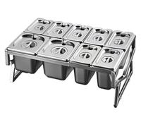 IYUESQ Pizza Topping Station，Spice Tins， 2 Row Retractable Compartments Organizer Holder Countertop Multiple Storage Seasoning Box Silver(B(21.6X14.6X6.5IN))