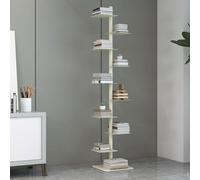 IYUESQ Rotating Bookshelf, Space Saving Cubby Storage Organizer, Metal Vertical Spine Book Tower, Simple Design, Standing is Only 15.7in, DIY Shelf for Decor White