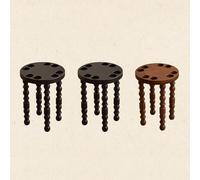 IYUESQ Solid Wood Stackable Stool Set of 3, 3-In-1 Nesting Dinning Stool,Round Side Table with Roman Column Legs,Small Stacking Bar Chair for Living Room, Bedroom, Balcony,black red