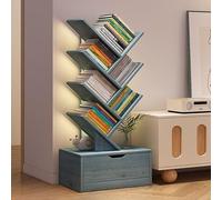 IYUESQ Tree Bookshelf with Drawer,Floor Standing Bookcase Vertical Book Shelves,Wood Book Rack for CDs/Movies/Books,Storage Display Shelf,for Living Room Office(100cm, Blue)