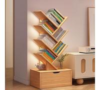 IYUESQ Tree Bookshelf with Drawer,Floor Standing Bookcase Vertical Book Shelves,Wood Book Rack for CDs/Movies/Books,Storage Display Shelf,for Living Room Office(100cm, Wood)