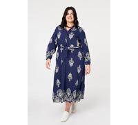 Izabel Curve Women's Curve Baroque Print Maxi Shirt Dress in Navy | Size: 14-16 Izabel Curve Navy 14-16