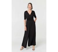 Izabel London 1/2 Sleeve Wrap Waist Wide Leg Jumpsuit - Black - 12