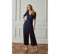 Izabel London 1/2 Sleeve Wrap Waist Wide Leg Jumpsuit - Navy - 18