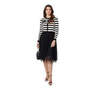Izabel London 2-in-1 Dress with Striped Top & Midi Mesh Skirt for Women UK with Long Sleeves and Button Details.