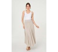 Izabel London 2-in-1 Stretchy A-Line Maxi Skirt - Beige - S/M