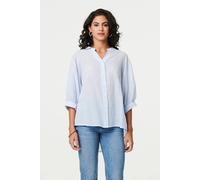 Izabel London 3/4 Sleeve Collarless Curve Hem Shirt In Blue Blue 14