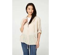 Izabel London 3/4 Sleeve Hooded Zip Front Jacket - 8/10 - Linen